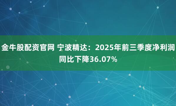 金牛股配资官网 宁波精达：2025年前三季度净利润同比下降36.07%