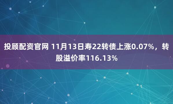 投顾配资官网 11月13日寿22转债上涨0.07%，转股溢价率116.13%